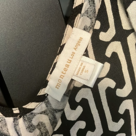 Monteau Black and Cream Patterned Linen Blend Peplum Vest Blouse S - Picture 4 of 7